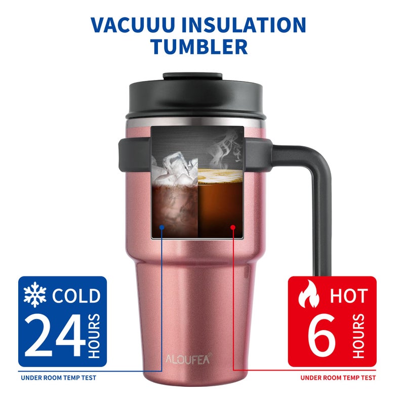 ALOUFEA 20 oz Insulated Coffee Mug Tumbler with Handle, Stainless Steel Travel Mug Tumbler with Lid and Straw,Double Wall Vacuum Leak Proof Ice Coffee Thermal Cup, Rose Gold - Image 4