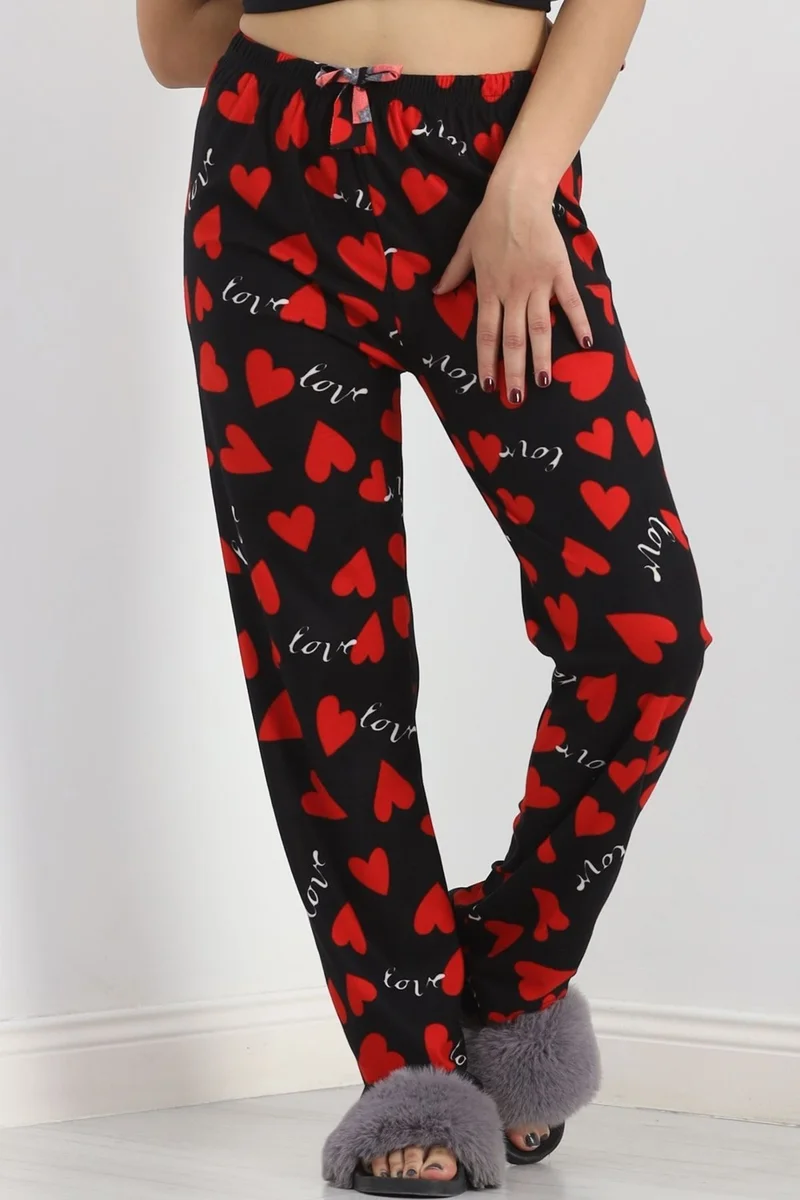 Hilal Giyim Patterned Suede Pajama Bottoms with Red Hearts - 103.1287.
