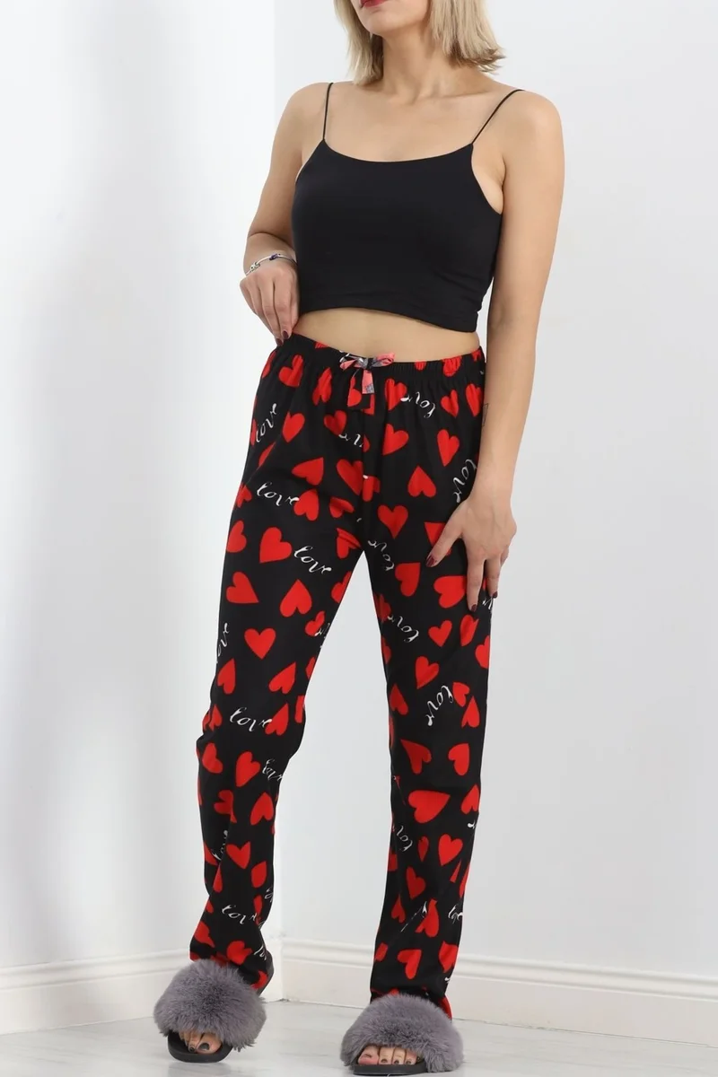 Hilal Giyim Patterned Suede Pajama Bottoms with Red Hearts - 103.1287.