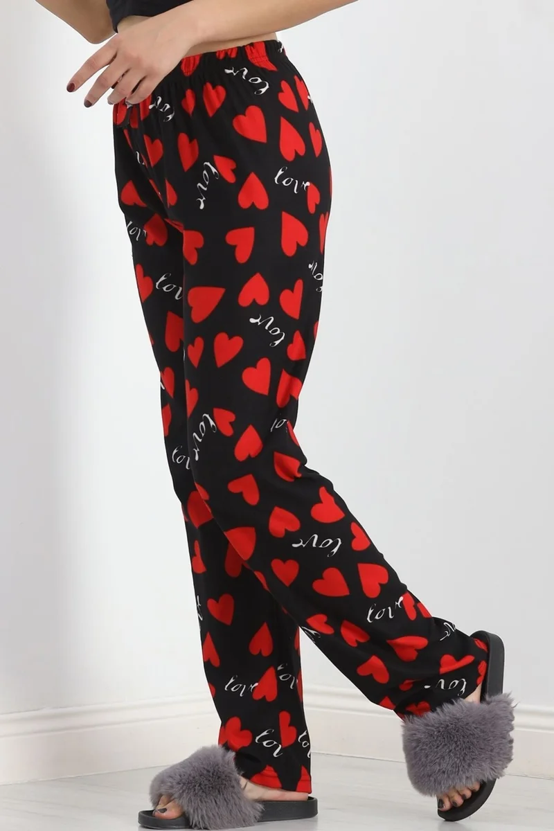 Hilal Giyim Patterned Suede Pajama Bottoms with Red Hearts - 103.1287.