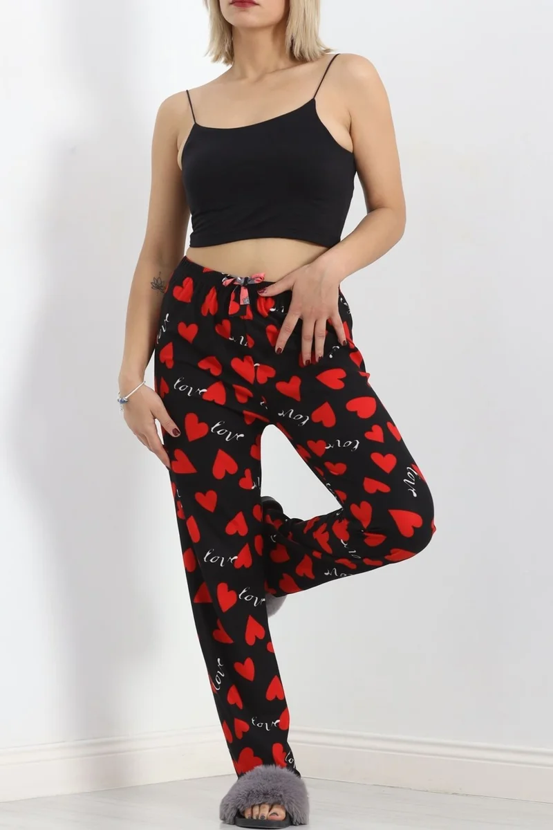 Hilal Giyim Patterned Suede Pajama Bottoms with Red Hearts - 103.1287.