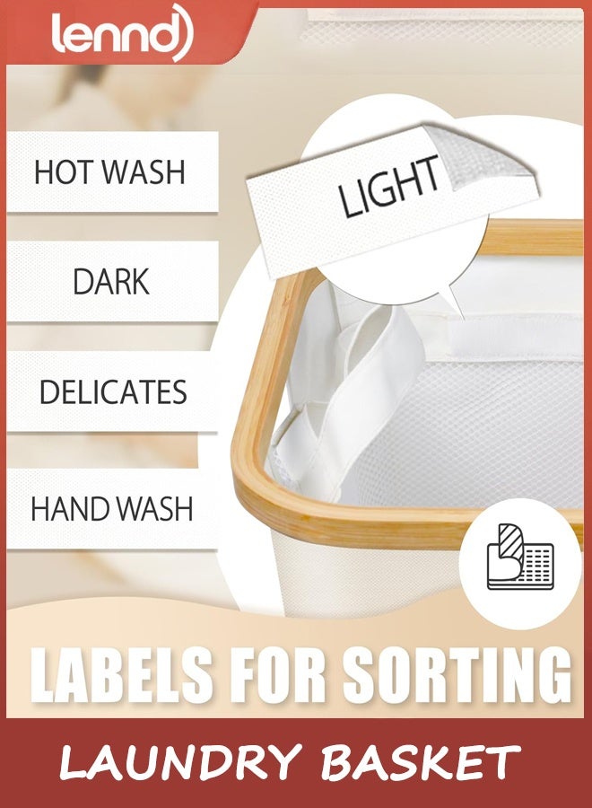 لينند سلة الغسيل مع غطاء ، 160L سلة الغسيل كبيرة الحجم ، 3 أقسام سلة الغسيل القذرة ، غرفة نوم ، سلة الغسيل ، سلة الغسيل القذرة جامع ، البيج - Image 3