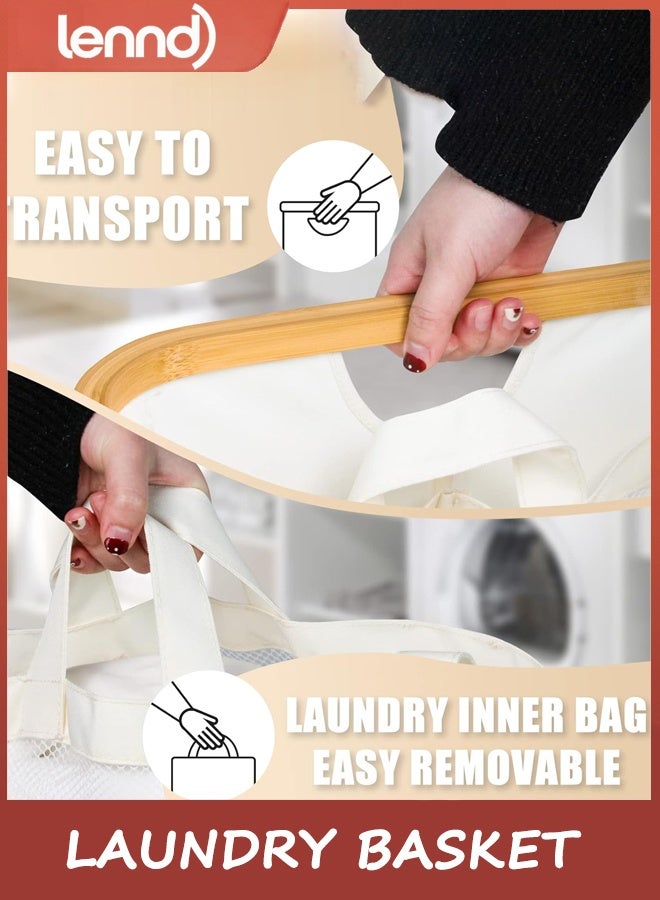 لينند سلة الغسيل مع غطاء ، 160L سلة الغسيل كبيرة الحجم ، 3 أقسام سلة الغسيل القذرة ، غرفة نوم ، سلة الغسيل ، سلة الغسيل القذرة جامع ، البيج - Image 4