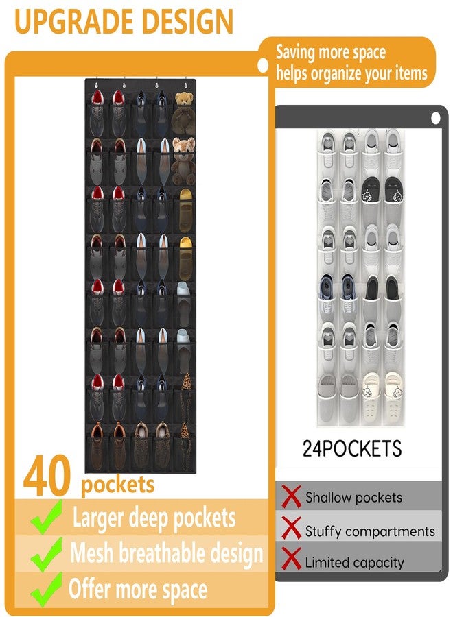 BiCINE Over the Door Shoe Organizer, 40 Large Mesh Pockets Hanging Shoe Rack Organizer for Closet Behind the Door Storage Holder for Entryway Bedroom Dorm Black - Image 3