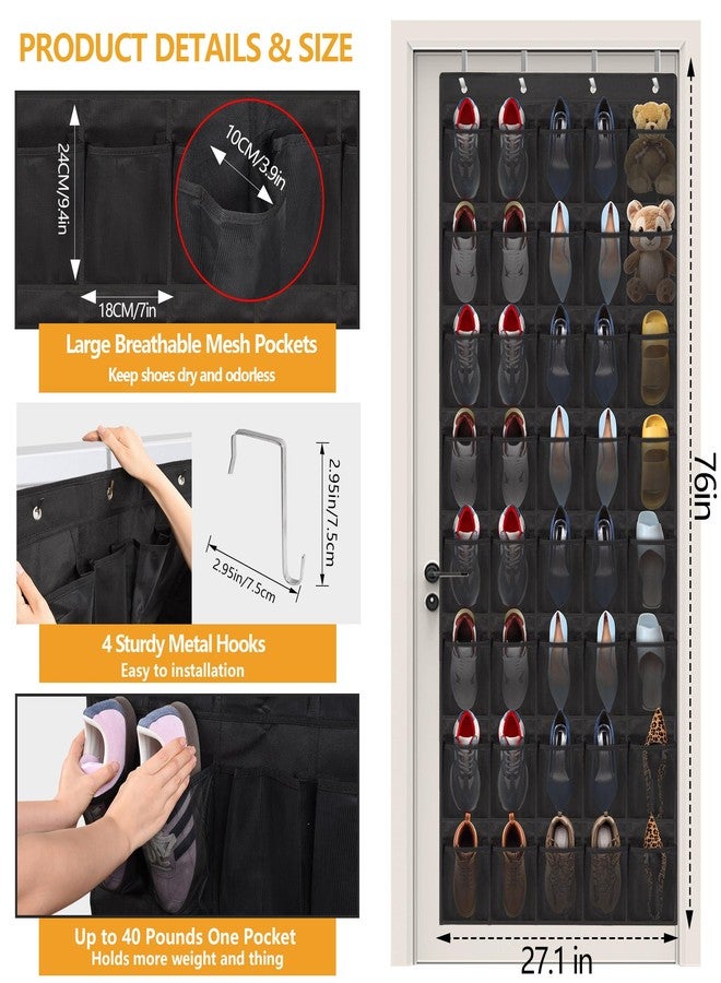 BiCINE Over the Door Shoe Organizer, 40 Large Mesh Pockets Hanging Shoe Rack Organizer for Closet Behind the Door Storage Holder for Entryway Bedroom Dorm Black - Image 2