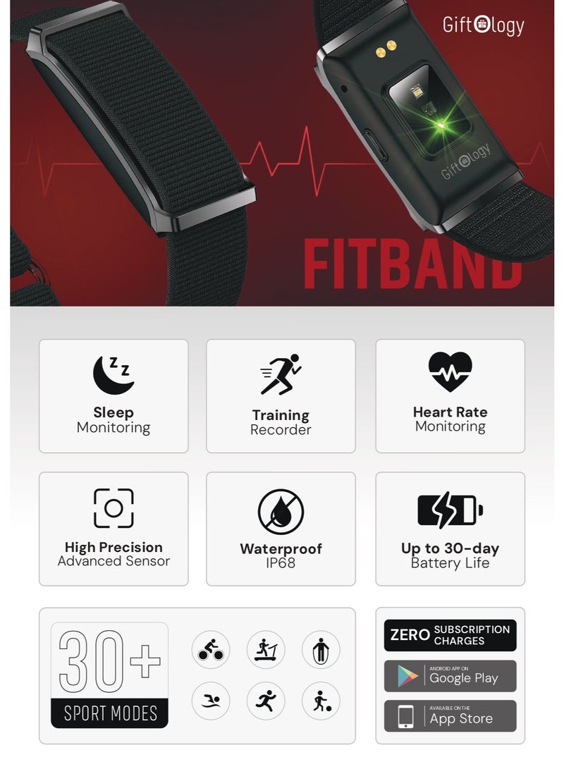 giftology FITBAND Giftology Screenless Health & Fitness Band Black | Smart Activity Tracker with Heart Rate, Sleep, Step Counter, Calorie Tracking, Lightweight Wearable, Ideal for Daily Fitness Use - Black - Image 2