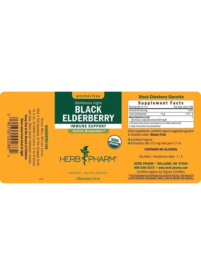 HERB PHARM Certified Organic Black Elderberry Liquid Extract for Immune System Support, Alcohol-Free Glycerite, 4 Ounce - Image 2