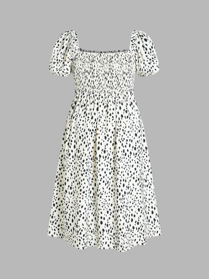 CIDER Women's Plus Size Dress Floral Fruit Square Neck Puff Sleeve Split Sun Dress Summer Midi Dresses Vacation Outfits Beige - Image 5