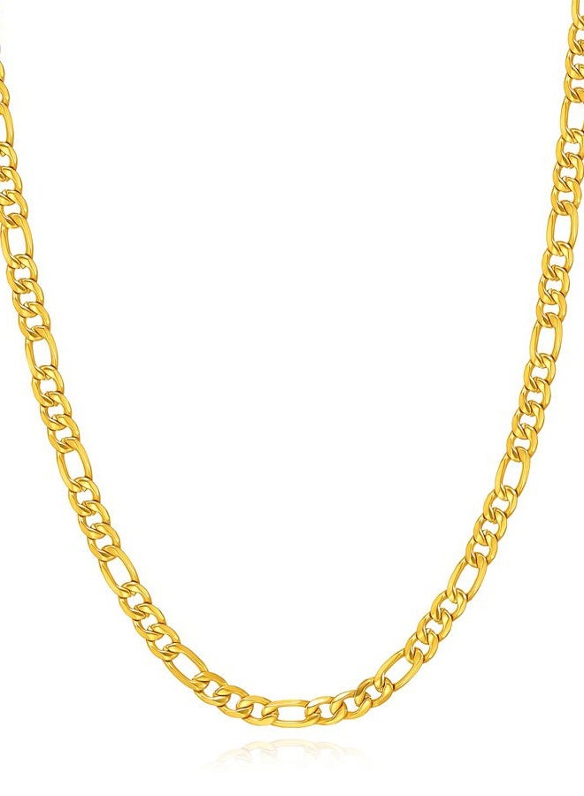 Evegfts 18K Gold Plated Silver Chain for Men, 5.5/7MM Mens Chain Figaro Chain Necklace for Men Women Boy Girls Super Sturdy Shiny 316L Stainless Steel Mens Chain Necklaces Jewelry Gifts 16, 18, 20, - Image 1