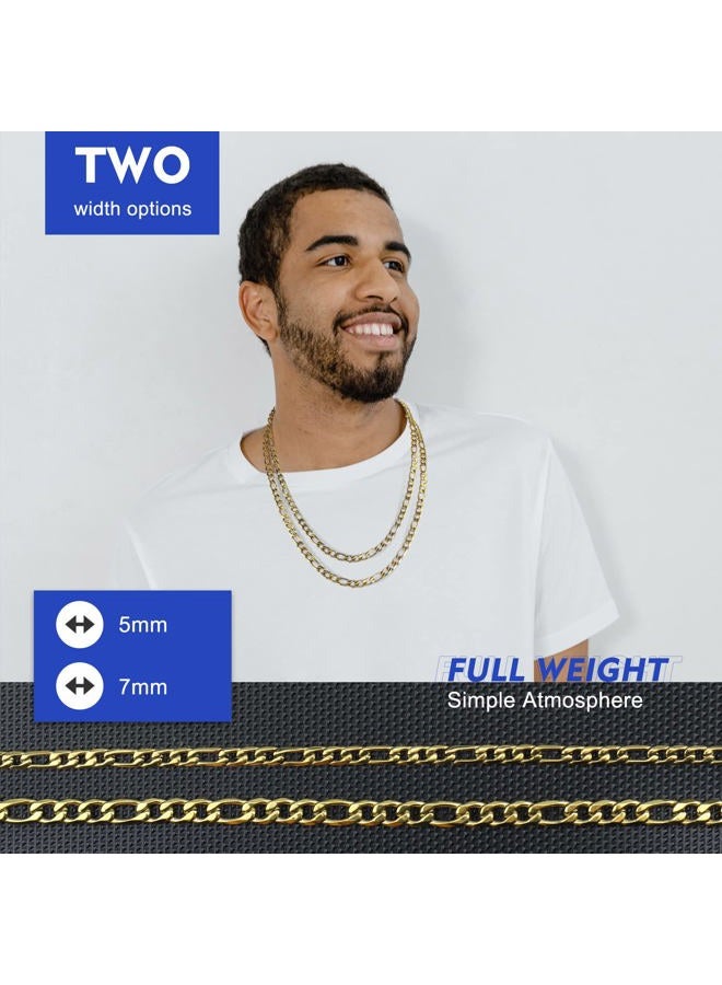 Evegfts 18K Gold Plated Silver Chain for Men, 5.5/7MM Mens Chain Figaro Chain Necklace for Men Women Boy Girls Super Sturdy Shiny 316L Stainless Steel Mens Chain Necklaces Jewelry Gifts 16, 18, 20, - Image 3
