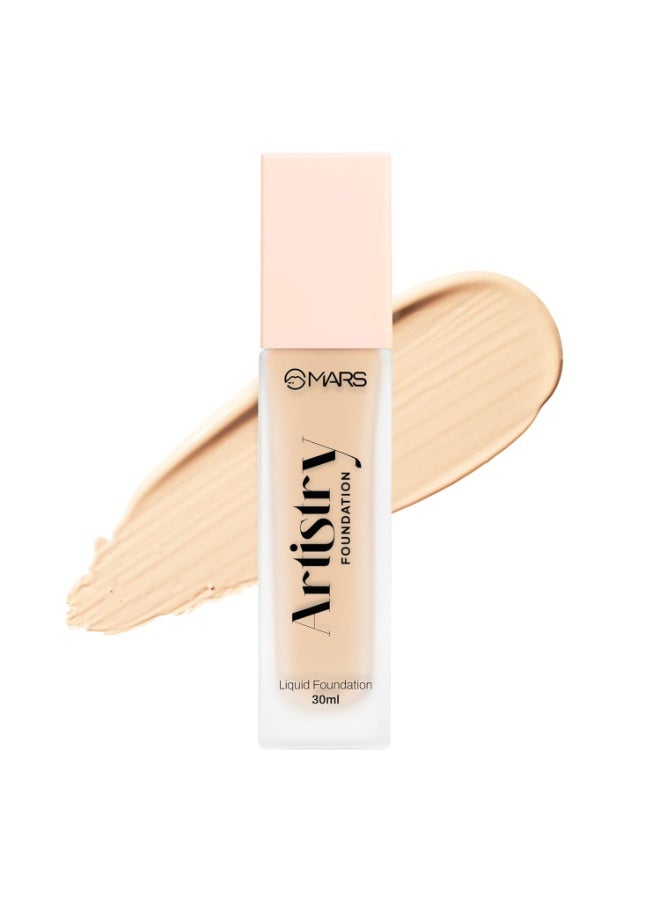 مارس كريم أساس سائل مطفي من مارس أرتيستري لإطلالة مشرقة (30 مل) (03-فاتح متوسط) | مكونات العناية بالبشرة | تغطية متوسطة إلى عالية | مرطب | تركيبة خفيفة الوزن تدوم طويلًا - Image 1