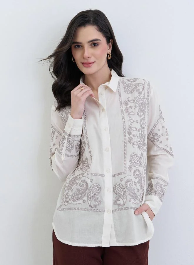 ستايلي بلوزة بقصة عادية ومطرز