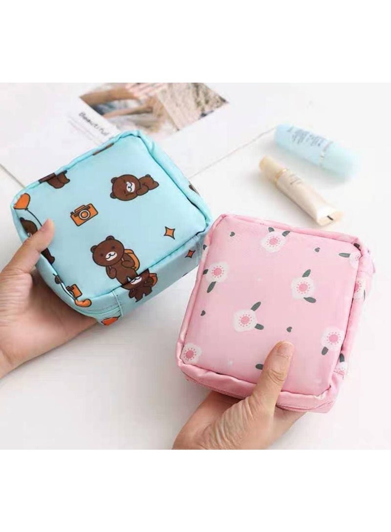 Cute Cartoon Design Pure Cotton Large Sanitary Pad Storage Bag (Color: white) - Image 2
