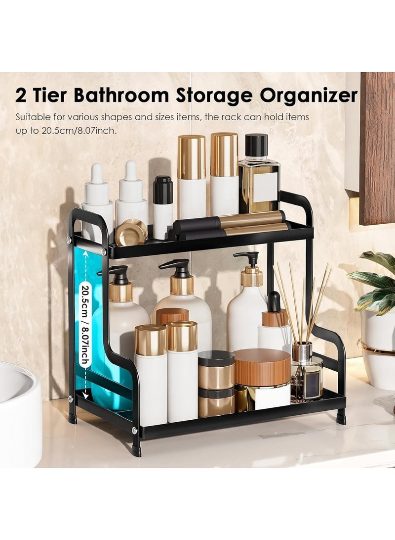 2-Tier Bathroom Countertop Organizer, مُنَظِّمُ سَطْحِ الحَمَّامMetal Sink Shelf for Vanity Storage, Makeup Organizer Tray for Bedroom Corner, Space Saving Black Bathroom Storage Rack - Image 2
