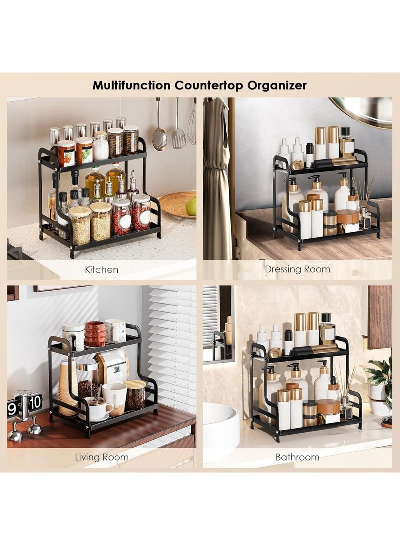 2-Tier Bathroom Countertop Organizer, مُنَظِّمُ سَطْحِ الحَمَّامMetal Sink Shelf for Vanity Storage, Makeup Organizer Tray for Bedroom Corner, Space Saving Black Bathroom Storage Rack - Image 5