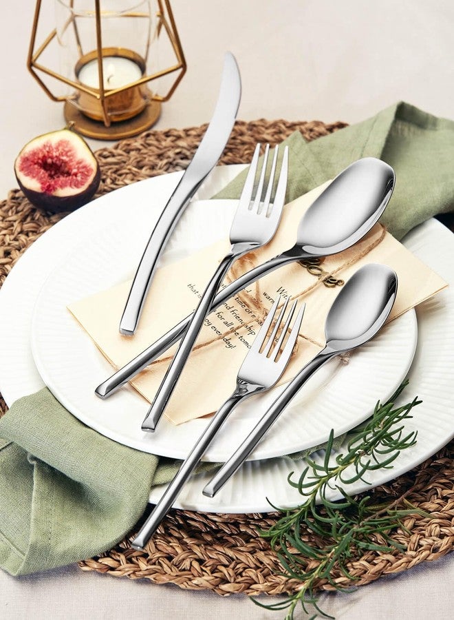Lemeya 20-Piece Silverware Set for 4,Modern 18/10 Stainless Steel Flatware Set,Luxury Cutlery Set,Unique Utensils Set for Restaurant,Spoons and Forks Set,Mirror Polished,Dishwasher Safe - Image 3