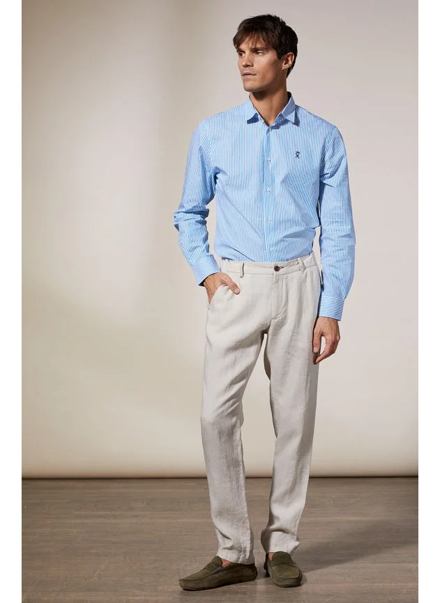 Vicomte A. Ludo Light Beige Linen Chino Trousers