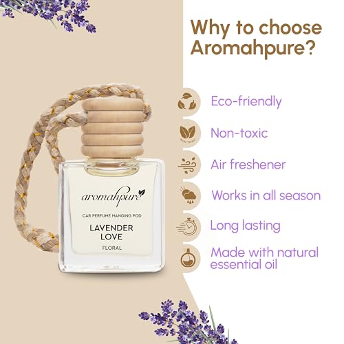 Aromahpure Premium Car Perfume Hanging Pod |10 ML |Lavender Fragrance Car Air Freshener |Natural Essential Fragrance Oils in Glass Bottle with Wooden Diffuser Lid |Last upto 30 Days, IFRA certified - Image 4