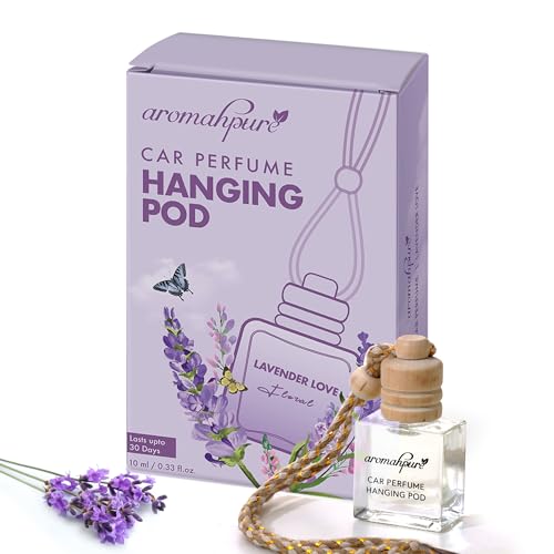 Aromahpure Premium Car Perfume Hanging Pod |10 ML |Lavender Fragrance Car Air Freshener |Natural Essential Fragrance Oils in Glass Bottle with Wooden Diffuser Lid |Last upto 30 Days, IFRA certified - Image 1
