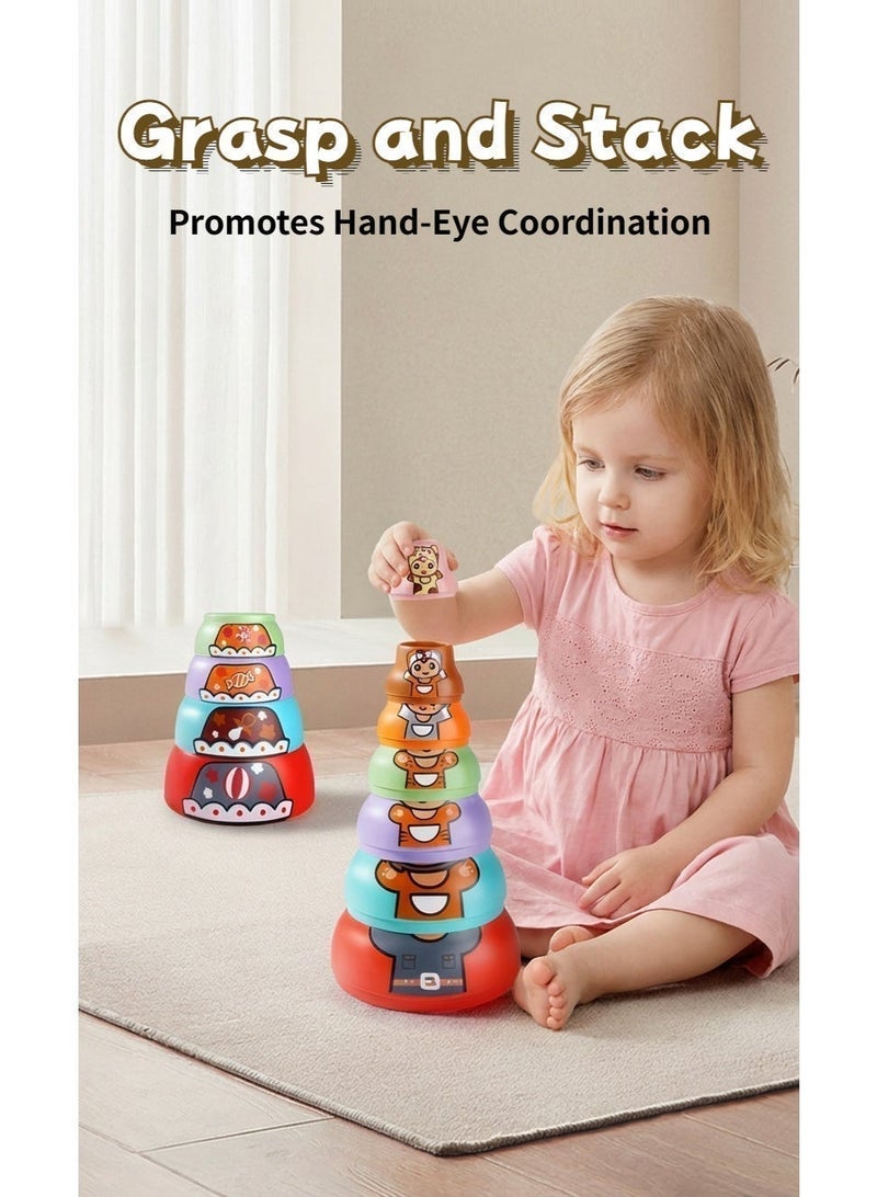 8-in-1 Animal Stacking Cups & Nesting Dolls, Montessori Sensory Baby Toys 6-18 Months, Educational Bath Toy, Birthday Gift for Toddlers - Image 4