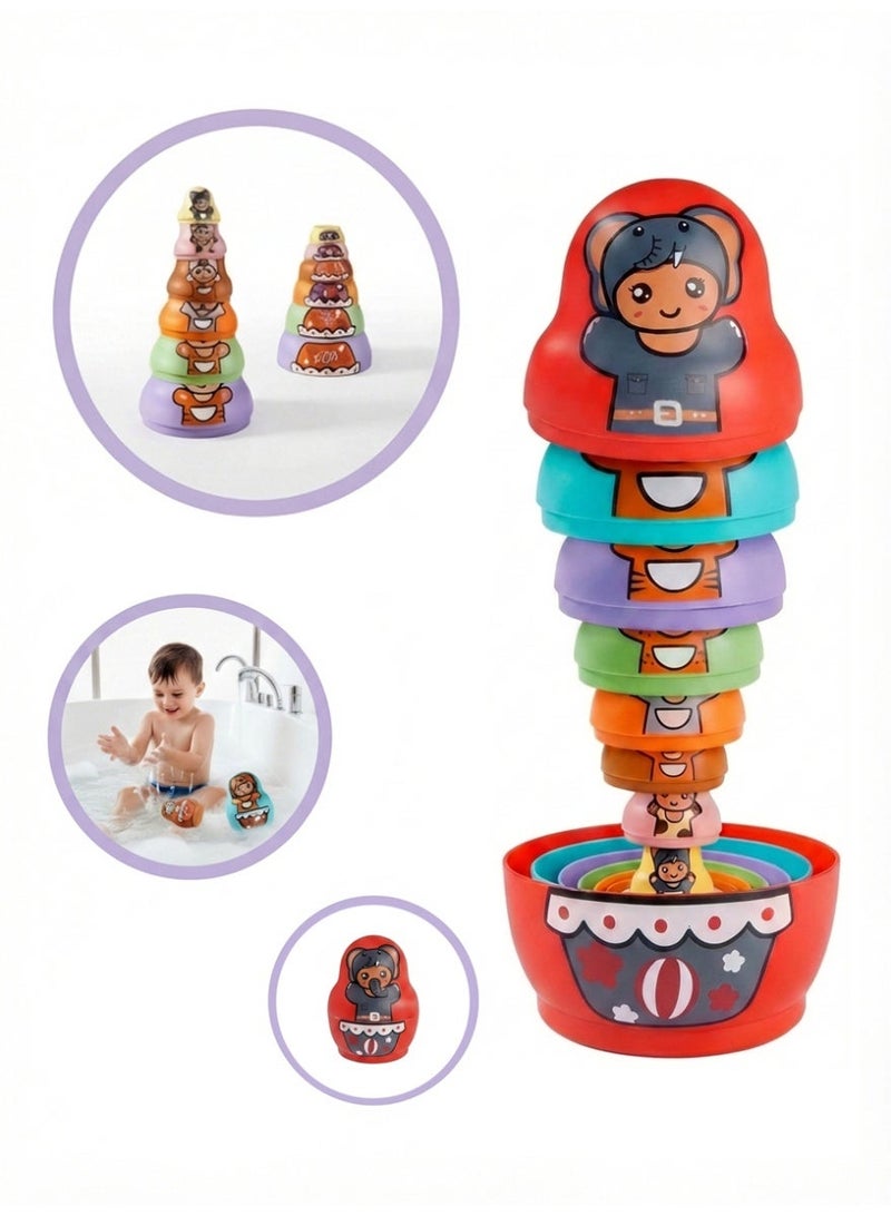 8-in-1 Animal Stacking Cups & Nesting Dolls, Montessori Sensory Baby Toys 6-18 Months, Educational Bath Toy, Birthday Gift for Toddlers - Image 1