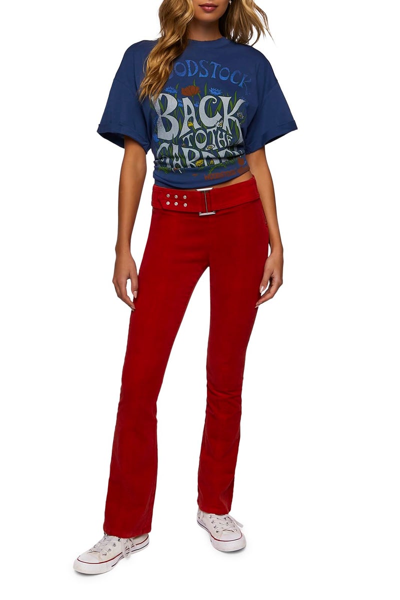 Forever 21 Corduroy Belted Flare Pants Ruby Large - Image 1