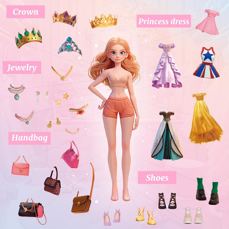 PAGEMORE 25 Sheets Dress Up Stickers for Kids, Make Your Own Fairy Princess Sticker for Kids Toddlers, Ideal Gift Birthday Preschool Children Party Favor, Classroom Rewards, Art Craft - Image 4