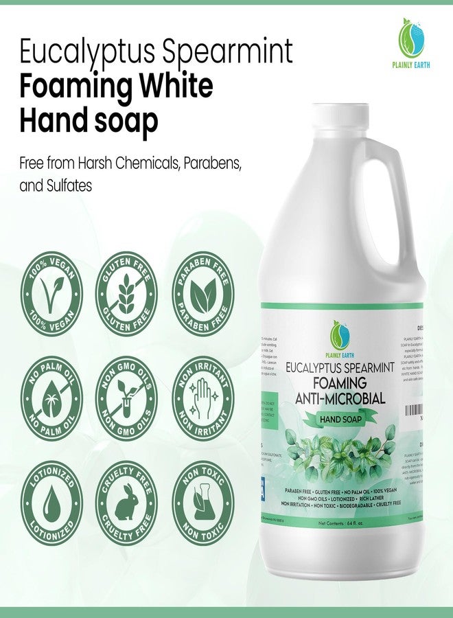 Plainly Earth AntiMicrobial Hand Soap 64 oz - Eucalyptus Spearmint Gentle Foaming Liquid Hand Soap Refill Antibacterial - Moisturizing, Long Lasting Freshness & Safe for Skin - Image 2
