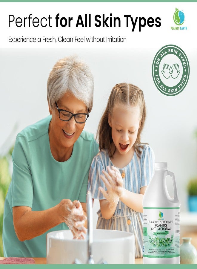 Plainly Earth AntiMicrobial Hand Soap 64 oz - Eucalyptus Spearmint Gentle Foaming Liquid Hand Soap Refill Antibacterial - Moisturizing, Long Lasting Freshness & Safe for Skin - Image 3