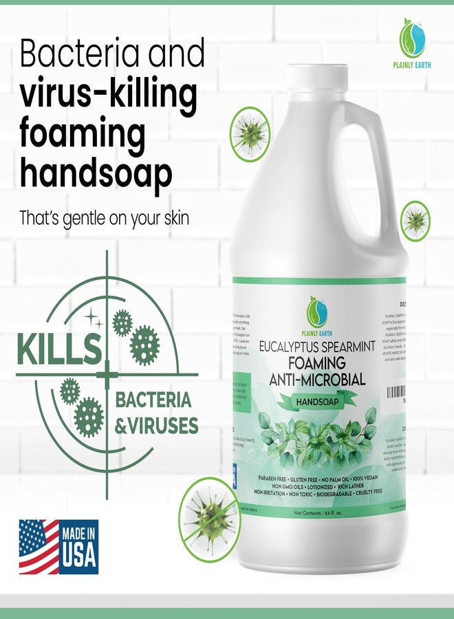 Plainly Earth AntiMicrobial Hand Soap 64 oz - Eucalyptus Spearmint Gentle Foaming Liquid Hand Soap Refill Antibacterial - Moisturizing, Long Lasting Freshness & Safe for Skin - Image 4