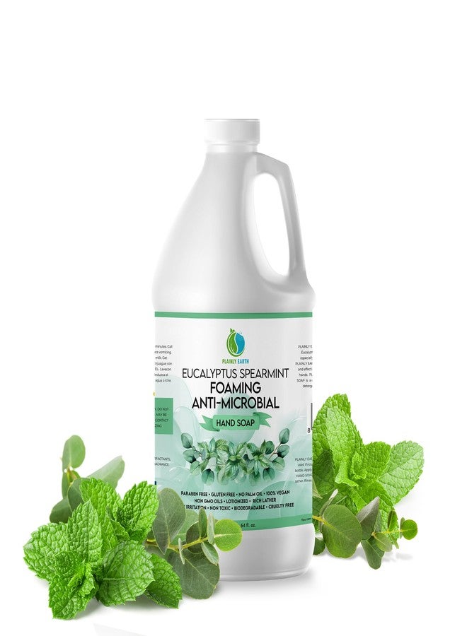 Plainly Earth AntiMicrobial Hand Soap 64 oz - Eucalyptus Spearmint Gentle Foaming Liquid Hand Soap Refill Antibacterial - Moisturizing, Long Lasting Freshness & Safe for Skin - Image 1