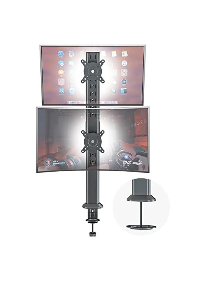 erorex Dual Monitor Articulating Desk Mount Arm Stand - Vertical Stack Screen Supports Two 13 to 34 Inch Computer Monitors with C Clamp - Image 1