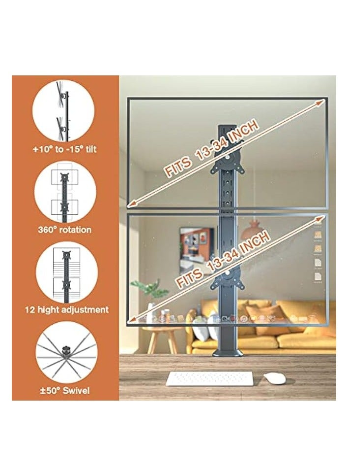 erorex Dual Monitor Articulating Desk Mount Arm Stand - Vertical Stack Screen Supports Two 13 to 34 Inch Computer Monitors with C Clamp - Image 2
