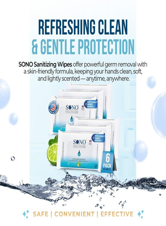 SONO Alcohol-Free Sanitizing Hand Wipes with Bergamot & Aloe Essential Oil - Hospital-Grade Disinfectant - Individually Wrapped Travel Size - 6 Packs of 20 - Gentle Cleaning & Germ Protection Anywhere - Image 2