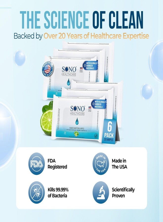 SONO Alcohol-Free Sanitizing Hand Wipes with Bergamot & Aloe Essential Oil - Hospital-Grade Disinfectant - Individually Wrapped Travel Size - 6 Packs of 20 - Gentle Cleaning & Germ Protection Anywhere - Image 3