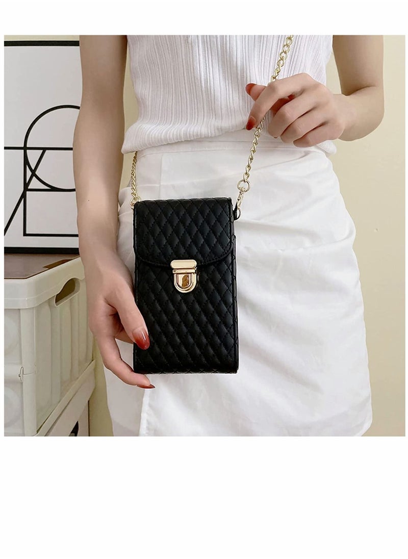SYOSI Cell Phone Bag Women Crossbody Small Shoulder Handbags Luxury Quilted Wallet Purse Soft Vegan PU Leather Case Ladies Dating Bag with Gold Chain Strap (Black)  - Image 5