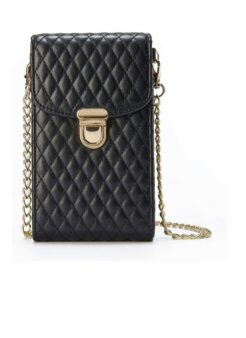 SYOSI Cell Phone Bag Women Crossbody Small Shoulder Handbags Luxury Quilted Wallet Purse Soft Vegan PU Leather Case Ladies Dating Bag with Gold Chain Strap (Black)  - Image 1
