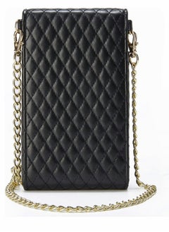 SYOSI Cell Phone Bag Women Crossbody Small Shoulder Handbags Luxury Quilted Wallet Purse Soft Vegan PU Leather Case Ladies Dating Bag with Gold Chain Strap (Black)  - Image 2