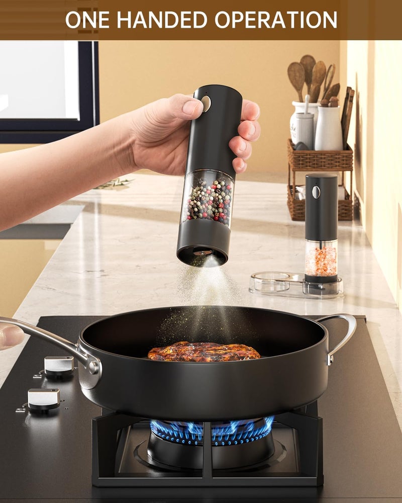 CircleJoy Electric Salt and Pepper Grinder Set Rechargeable Salt and Pepper Mills with Storage Base, Adjustable Coarseness and LED White Light, Washable 95ml Container, Black & White - Image 5