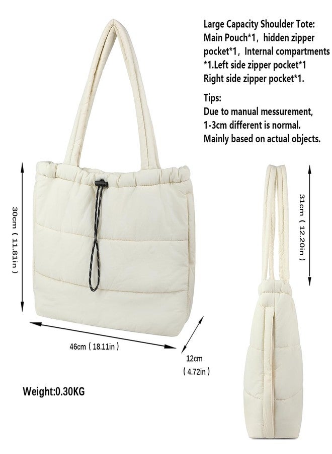 Queenoris Puffer Tote Bag for Women, Large Quilted Lightweight Satchel Purse Travel Gym Bag (Beige) - Image 3