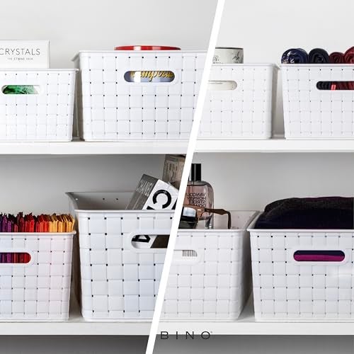 BINO | Plastic Storage Baskets Small - White | THE STABLE COLLECTION | Multi-Use Storage | Rectangular Cabinet Organizer | Baskets For Organizing with Handles | Home Office Organization and Storage - Image 3