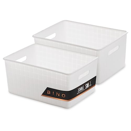 BINO | Plastic Storage Baskets Small - White | THE STABLE COLLECTION | Multi-Use Storage | Rectangular Cabinet Organizer | Baskets For Organizing with Handles | Home Office Organization and Storage - Image 1
