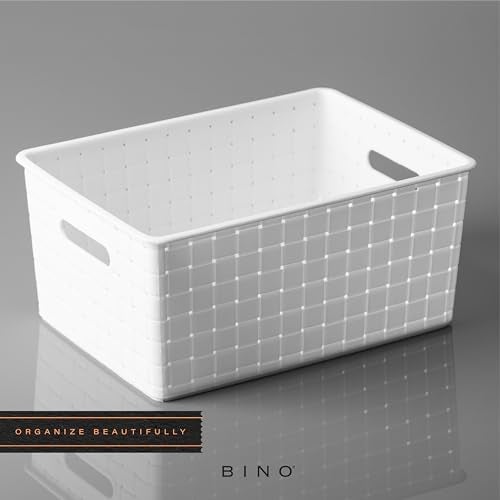 BINO | Plastic Storage Baskets Small - White | THE STABLE COLLECTION | Multi-Use Storage | Rectangular Cabinet Organizer | Baskets For Organizing with Handles | Home Office Organization and Storage - Image 5