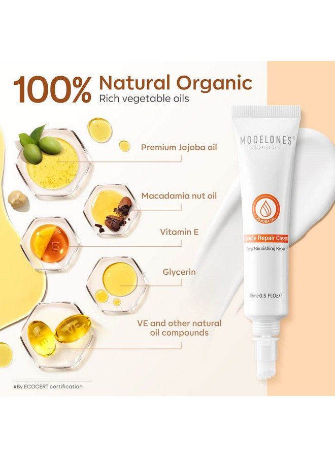 modelones كريم كوتيكل مرطب للغاية زيت كوتيكل للعناية بالأظافر زيت جوجوبا العضوي سيروم فيتامين E علاج ترطيب عميق لإصلاح الكوتيكل غير دهني يهدئ ويصلح الكوتيكل الجاف والمتشقق 15 مل - Image 4