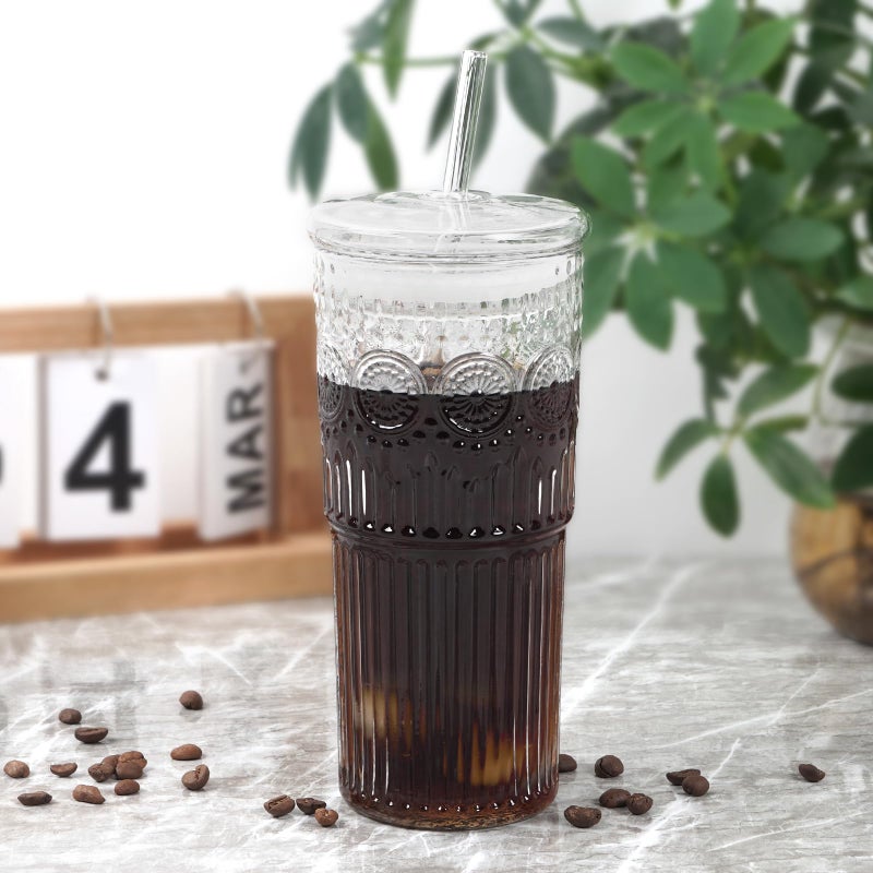 Bandesun All Glass Iced Coffee Cup With Lids and Straws - Image 4