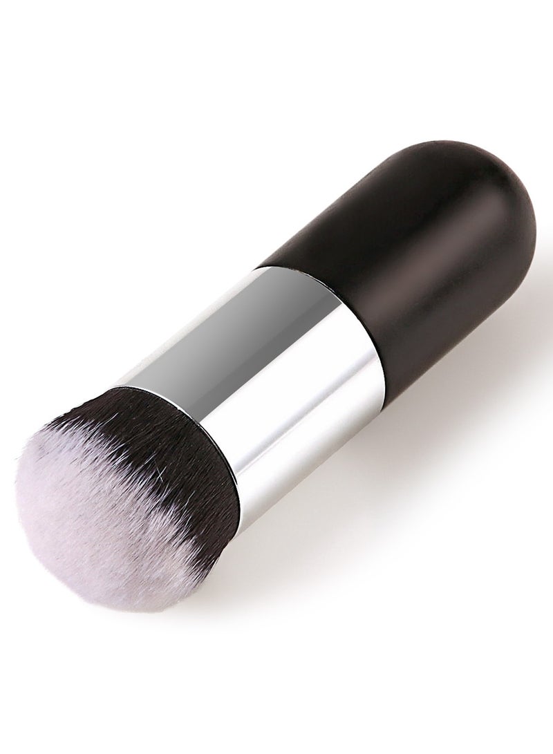 AROAQ Liquid Blending Brush, 1pc Plump Black Silver Soft Bristles Makeup Brush, Portable Fat Little Traceless Foundation Brush, Durable Face Makeup Travel Brush, (Black Handle Silver Tube-little Fatty) - Image 1