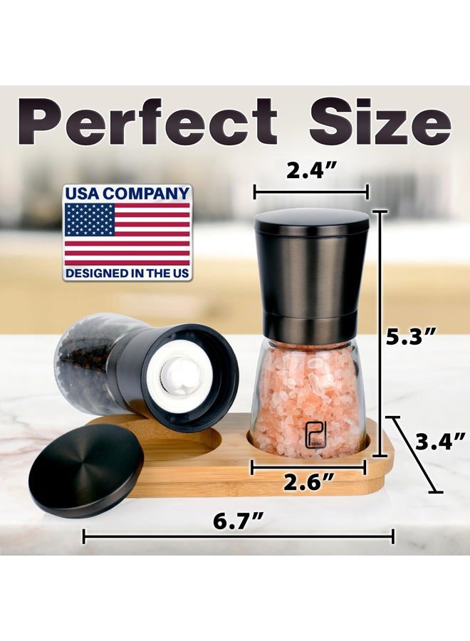 PJCKitchen Premium Salt and Pepper Grinder Set w/Bamboo Holder - 5 oz, Black Bronze Stainless Steel - S&P Spice Shakers - Refillable & Adjustable Coarseness Hand Mill for Spices & Seasonings - by PJC-Kitchen - Image 3