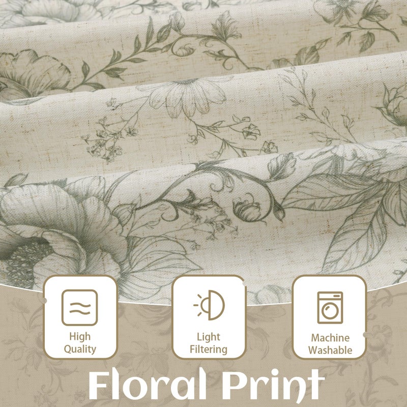 JIUZHEN Thick Textured Linen Floral Valance for Kitchen/Living Room/Bedroom Window, Rod Pocket French Farmhouse Light Filtering Valance Curtain, Green Peony Fragmented Flowers, 42 x 18 Inches, 1 Panel - Image 4