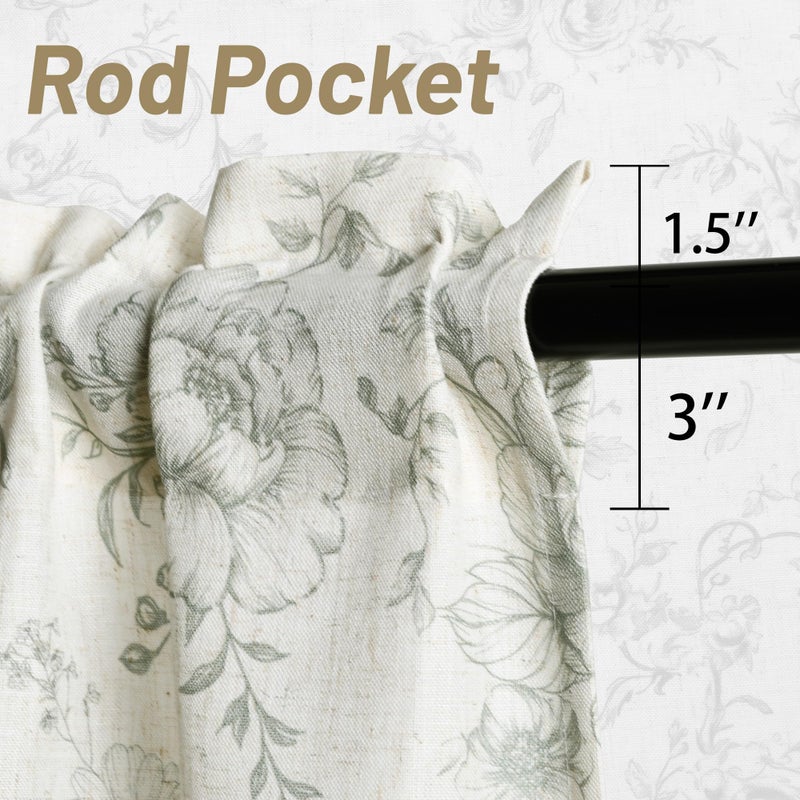 JIUZHEN Thick Textured Linen Floral Valance for Kitchen/Living Room/Bedroom Window, Rod Pocket French Farmhouse Light Filtering Valance Curtain, Green Peony Fragmented Flowers, 42 x 18 Inches, 1 Panel - Image 5