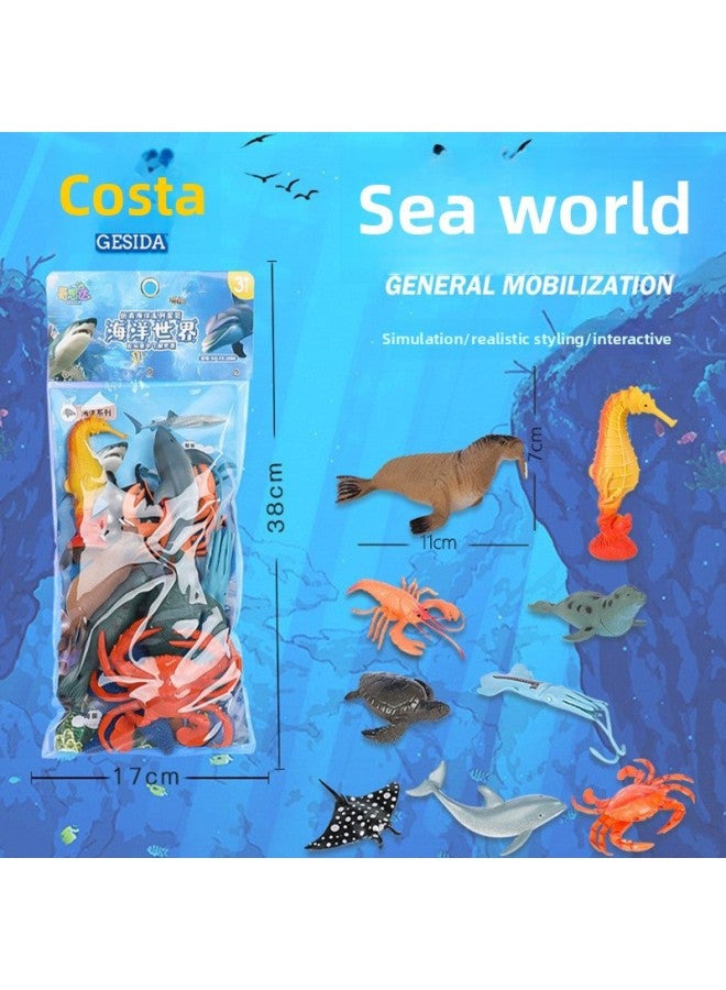 Children's Sea Animal World Seal Model Hippocampus Crab Science And Education Cognitive Ornaments Simulation Crab Dolphin Toy-Color:Ocean - Image 2
